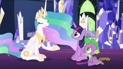 Size: 1920x1080 | Tagged: safe, screencap, princess celestia, spike, twilight sparkle, alicorn, dragon, pony, celestial advice, g4, sitting, twilight sparkle (alicorn)