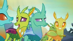 Size: 1667x928 | Tagged: safe, screencap, arista, clypeus, cornicle, frenulum (g4), lokiax, soupling, changedling, changeling, celestial advice, g4, background changeling, confident, cute, cuteling, grin, happy, majestic, smiling