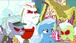 Size: 1920x1080 | Tagged: safe, screencap, bulk biceps, clarity cut, granny smith, trixie, pony, all bottled up, g4, anger magic, angry, jeweler pony, magic, red eyes