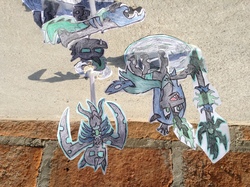 Size: 2592x1936 | Tagged: safe, queen chrysalis, changeling, g4, army, body horror, cape, clothes, craft, eldritch abomination, gun, paper, papercraft, staff, traditional art, weapon