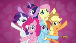 Size: 1920x1080 | Tagged: safe, screencap, applejack, fluttershy, pinkie pie, rainbow dash, rarity, twilight sparkle, alicorn, pony, all bottled up, g4, best friends until the end of time, discovery family logo, female, mane six, singing, twilight sparkle (alicorn)