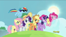 Size: 1920x1080 | Tagged: safe, screencap, applejack, fluttershy, pinkie pie, rainbow dash, rarity, twilight sparkle, alicorn, pony, all bottled up, g4, best friends until the end of time, female, hat, mane six, sunglasses, twilight sparkle (alicorn)
