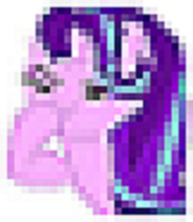 Size: 405x465 | Tagged: safe, starlight glimmer, pony, g4, boop, female, glimmerposting, pixelated, self-boop, solo