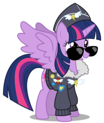 Size: 2545x3000 | Tagged: safe, artist:brony-works, commander easy glider, twilight sparkle, alicorn, pony, g4, testing testing 1-2-3, ancient wonderbolts uniform, female, high res, mare, simple background, solo, spread wings, sunglasses, transparent background, twilight sparkle (alicorn), vector, wings