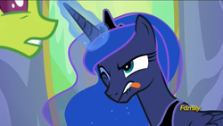 Size: 1920x1080 | Tagged: safe, screencap, princess luna, thorax, alicorn, changedling, changeling, pony, celestial advice, g4, concentrating, discovery family logo, king thorax, levitation, magic, majestic as fuck, telekinesis, tongue out