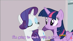 Size: 1280x720 | Tagged: safe, screencap, rarity, twilight sparkle, alicorn, pony, all bottled up, g4, discovery family logo, out of context, subtitles, twilight sparkle (alicorn)