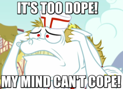 Size: 728x526 | Tagged: source needed, safe, screencap, bulk biceps, pony, all bottled up, g4, season 7, gravity falls, hat, image macro, male, meme, reaction image, rhyme, solo, soos, stallion