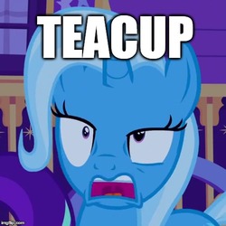 Size: 500x500 | Tagged: safe, screencap, trixie, pony, all bottled up, g4, to where and back again, caption, cropped, cup, faic, female, image macro, meme, solo, teacup, text, that pony sure does love teacups
