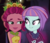 Size: 724x616 | Tagged: safe, artist:themexicanpunisher, artist:xmirlon, edit, edited screencap, screencap, gloriosa daisy, sunny flare, equestria girls, g4, my little pony equestria girls: friendship games, my little pony equestria girls: legend of everfree, bowtie, clothes, crystal gala, crystal prep academy uniform, dress, female, flower, flower in hair, lesbian, lip bite, school uniform, shipping, sunnyosa