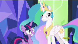 Size: 960x546 | Tagged: safe, screencap, princess celestia, twilight sparkle, alicorn, pony, celestial advice, g4, twilight sparkle (alicorn)