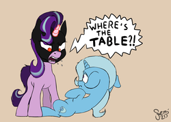 Size: 1841x1317 | Tagged: safe, artist:nemo2d, starlight glimmer, trixie, pony, unicorn, all bottled up, g4, angry, batman, duo, female, mare, mask, red eyes, the dark knight rises, yelling