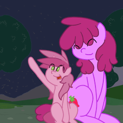 Size: 500x500 | Tagged: safe, artist:bennimarru, berry punch, berryshine, ruby pinch, earth pony, pony, unicorn, g4, animated, female, fireworks, gif, gift art, like mother like daughter, like parent like child, mother and daughter, new year, ruby mark attempts, tumblr