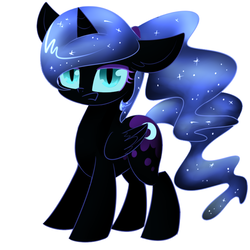 Size: 750x750 | Tagged: safe, artist:cosmalumi, nightmare moon, alicorn, pony, tumblr:ask queen moon, g4, female, filly, nightmare woon, ponytail, solo