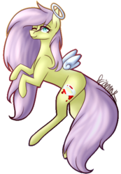 Size: 412x595 | Tagged: safe, artist:sweetmelon556, oc, oc only, oc:squishy angel, angel, pony, female, halo, mare, not fluttershy, simple background, solo, transparent background