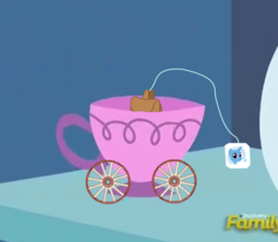 Size: 789x689 | Tagged: safe, edit, edited screencap, screencap, trixie, pony, unicorn, all bottled up, bag, crossing the memes, cup, faic, female, mare, meme, smirk, teacup, that pony sure does love teacups, this will end in tears, twiface, wheel, wheels trixie, wrong neighborhood