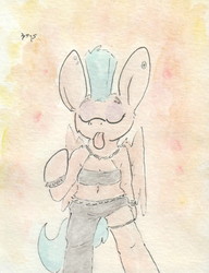 Size: 675x880 | Tagged: safe, artist:slightlyshade, oc, oc only, oc:bullet pretty, pony, belly button, bipedal, clothes, midriff, mohawk, piercing, punk, solo, sports bra, tongue out, traditional art