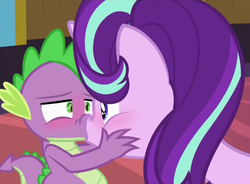 Size: 648x477 | Tagged: safe, edit, edited screencap, screencap, spike, starlight glimmer, dragon, pony, unicorn, celestial advice, g4, blushing, duo, female, interspecies, kiss edit, kiss on the lips, kissing, male, mare, romantic, ship:sparlight, shipping, straight