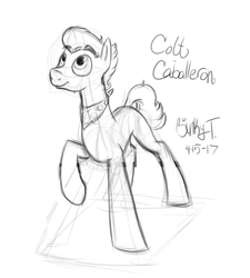 Size: 1512x1682 | Tagged: safe, artist:binkyt11, doctor caballeron, g4, blank flank, colt, looking up, male, monochrome, sketch, smiling, solo, story included, text, wall of text, younger