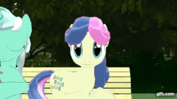Size: 640x360 | Tagged: safe, bon bon, lyra heartstrings, sweetie drops, earth pony, pony, g4, 3d, amused, animated, bon bon is amused, dancing, female, gif, lyre, mmd, the legend of zelda