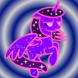 Size: 630x630 | Tagged: safe, artist:rambling writer, tantabus, oc, oc only, oc:moondog, alicorn, pony, fanfic:tantabus communication protocol, g4, ethereal mane, fanfic, fanfic art, fanfic cover, solo, spiral, starry body, starry mane, unamused