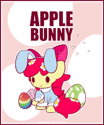 Size: 1125x1350 | Tagged: safe, artist:symbianl, apple bloom, g4, adorabloom, animated, blushing, bunny ears, chibi, cute, easter, egg, female, gif, solo, symbianl's chibis