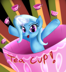 Size: 2000x2200 | Tagged: safe, artist:katakiuchi4u, trixie, pony, unicorn, all bottled up, g4, cup, female, glowing horn, high res, horn, solo, teacup, that pony sure does love teacups, that was fast