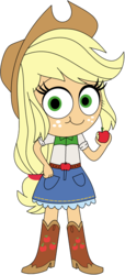 Size: 1024x2247 | Tagged: safe, artist:ra1nb0wk1tty, applejack, equestria girls, g4, boots, clothes, cowboy boots, cowboy hat, cute, denim skirt, female, freckles, fruit, hand on hip, hat, jackabetes, looking at you, simple background, skirt, solo, stetson, transparent background