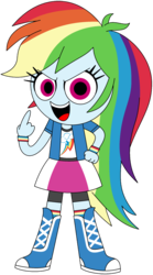 Size: 1024x1848 | Tagged: safe, artist:ra1nb0wk1tty, rainbow dash, equestria girls, g4, boots, bracelet, clothes, compression shorts, cute, female, hand on hip, jewelry, looking at you, open mouth, shorts, simple background, skirt, socks, solo, transparent background, wristband