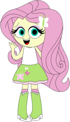 Size: 1024x1774 | Tagged: safe, artist:ra1nb0wk1tty, fluttershy, equestria girls, g4, boots, clothes, cute, female, high heel boots, looking at you, open mouth, pigeon toed, simple background, skirt, socks, solo, tank top, transparent background, waving