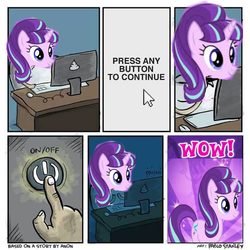 Size: 604x604 | Tagged: safe, artist:pablo stanley, edit, starlight glimmer, g4, computer, meme, power button, wow! glimmer