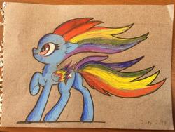 Size: 2669x2002 | Tagged: safe, artist:xbi, rainbow dash, pony, g4, colored wings, female, folded wings, high res, pencil drawing, profile, raised hoof, russian, solo, traditional art, windswept hair, windswept mane