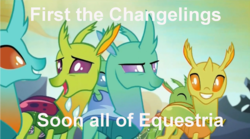 Size: 1280x713 | Tagged: safe, screencap, arista, clypeus, cornicle, frenulum (g4), lokiax, soupling, changedling, changeling, celestial advice, g4, my little pony: friendship is magic