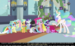 Size: 1280x777 | Tagged: safe, screencap, applejack, fluttershy, pinkie pie, princess celestia, rainbow dash, rarity, spike, twilight sparkle, alicorn, pony, a canterlot wedding, g4, female, mane six, mare, psyga's alternate pony scenes