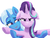 Size: 1004x753 | Tagged: safe, artist:grissaecrim, starlight glimmer, trixie, pony, unicorn, all bottled up, g4, my little pony: friendship is magic, annoyed, colored pupils, female, floppy ears, grin, lesbian, mare, ship:startrix, shipping, simple background, smiling, trixie's puppeteering, unamused, white background