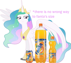 Size: 1228x1080 | Tagged: safe, princess celestia, alicorn, pony, celestial advice, g4, fanta, female, mare, pun, solo, there is no wrong way to fantasize, visual pun