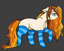 Size: 783x627 | Tagged: safe, artist:moonabelle, oc, oc only, oc:autumn falls, pony, unicorn, clothes, female, mare, simple background, socks, solo, striped socks, walking
