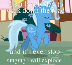 Size: 800x720 | Tagged: safe, edit, edited screencap, screencap, trixie, pony, unicorn, all bottled up, animated, asdfmovie, asdfmovie9, asking for it, female, gif, image macro, loop, mare, meme, prancing, strutting, this will end in explosions