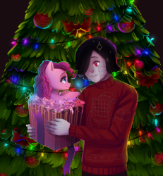 Size: 3700x4000 | Tagged: safe, artist:guddoshy, pinkie pie, earth pony, pony, g4, box, christmas tree, mettaton, mettaton ex, pony in a box, present, tree, undertale