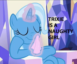 Size: 920x768 | Tagged: safe, edit, edited screencap, screencap, trixie, pony, unicorn, all bottled up, g4, belly, cropped, eyes closed, female, hoof on belly, mare, napkin, solo, twilight's castle