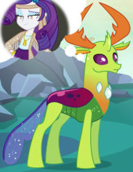Size: 720x935 | Tagged: safe, edit, edited screencap, screencap, rarity, thorax, changedling, changeling, equestria girls, g4, my little pony equestria girls: rainbow rocks, to where and back again, bread, food, hello kitty, king thorax, sanrio, thought bubble, toast, toaster, wat