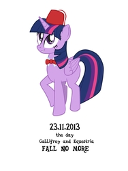 Size: 1152x1536 | Tagged: safe, artist:mozgan, twilight sparkle, alicorn, pony, g4, bowtie, day of the doctor, doctor who, female, fez, gallifrey falls no more, hat, solo, twilight sparkle (alicorn)