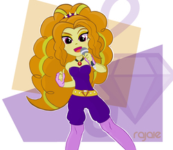Size: 2239x1955 | Tagged: safe, artist:rajaie, adagio dazzle, equestria girls, g4, my little pony equestria girls: rainbow rocks, adoragio, bare shoulders, clothes, cute, female, fingerless gloves, gloves, jewelry, looking at you, microphone, pendant, singing, sleeveless, smiling, solo, strapless