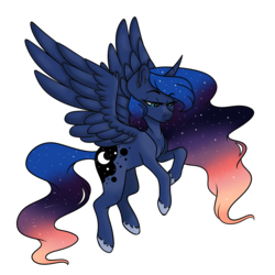 Size: 3500x3500 | Tagged: safe, artist:lillyh55, artist:micky-ann, princess luna, alicorn, pony, collaboration, ethereal mane, female, flying, mare, simple background, solo, transparent background