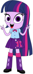 Size: 1024x2256 | Tagged: safe, artist:ra1nb0wk1tty, twilight sparkle, equestria girls, g4, bowtie, clothes, cute, female, leg warmers, looking at you, open mouth, peace sign, pleated skirt, shoes, simple background, skirt, solo, transparent background