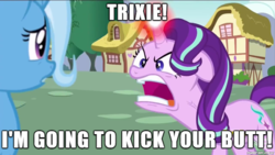 Size: 610x343 | Tagged: safe, edit, edited screencap, screencap, starlight glimmer, trixie, pony, unicorn, all bottled up, g4, female, image macro, mare, meme, ragelight glimmer, spongebob squarepants, the bully