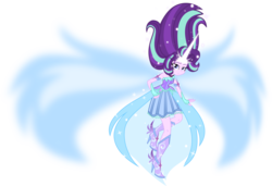 Size: 8500x5811 | Tagged: safe, artist:limedazzle, starlight glimmer, equestria girls, g4, absurd resolution, alternate universe, artificial wings, augmented, boots, clothes, cute, daydream-ified, dress, female, floating, high heel boots, looking at you, magic, magic wings, raised leg, show accurate, simple background, solo, sparkling, transparent background, wings