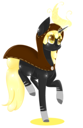 Size: 1612x2466 | Tagged: safe, artist:php146, oc, oc only, oc:auster, pony, unicorn, cloak, clothes, colored pupils, female, mare, raised hoof, solo, standing, standing on one leg