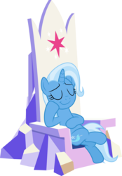 Size: 3481x5000 | Tagged: safe, artist:dashiesparkle, trixie, pony, unicorn, all bottled up, g4, .svg available, absurd resolution, crossed legs, eyes closed, female, hoof on belly, mare, simple background, sitting, smiling, smug, solo, throne, transparent background, vector