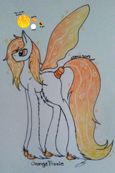 Size: 1440x2165 | Tagged: safe, artist:anxiouslilnerd, oc, oc only, oc:orange fizzle, closed species, cloven hooves, floating wings, soda, sweetwater