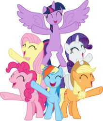 Size: 12173x14288 | Tagged: safe, artist:pink1ejack, applejack, fluttershy, pinkie pie, rainbow dash, rarity, twilight sparkle, alicorn, earth pony, pegasus, pony, unicorn, all bottled up, g4, absurd resolution, best friends until the end of time, cowboy hat, female, group, hat, mane six, mare, pyramid, simple background, smiling, stetson, transparent background, twilight sparkle (alicorn)